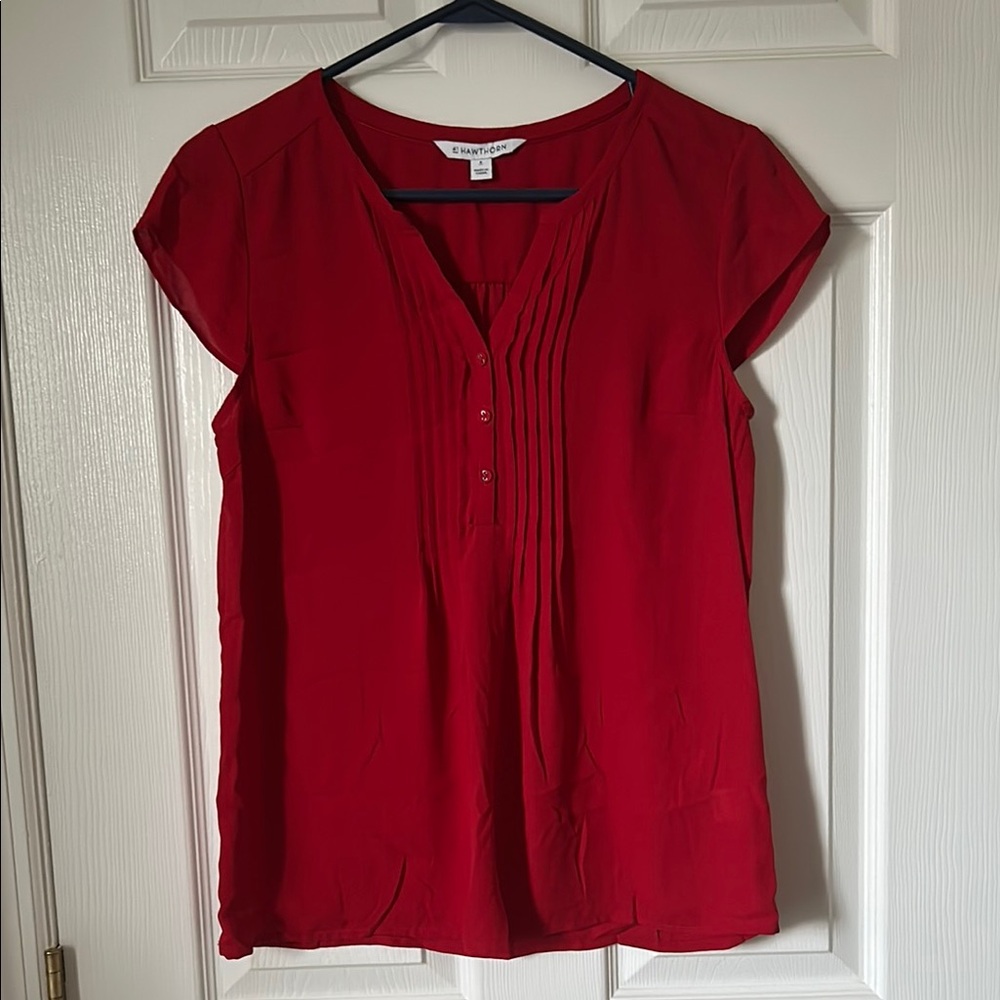 41 Hawthorn Red Pleated Buttoned Blouse